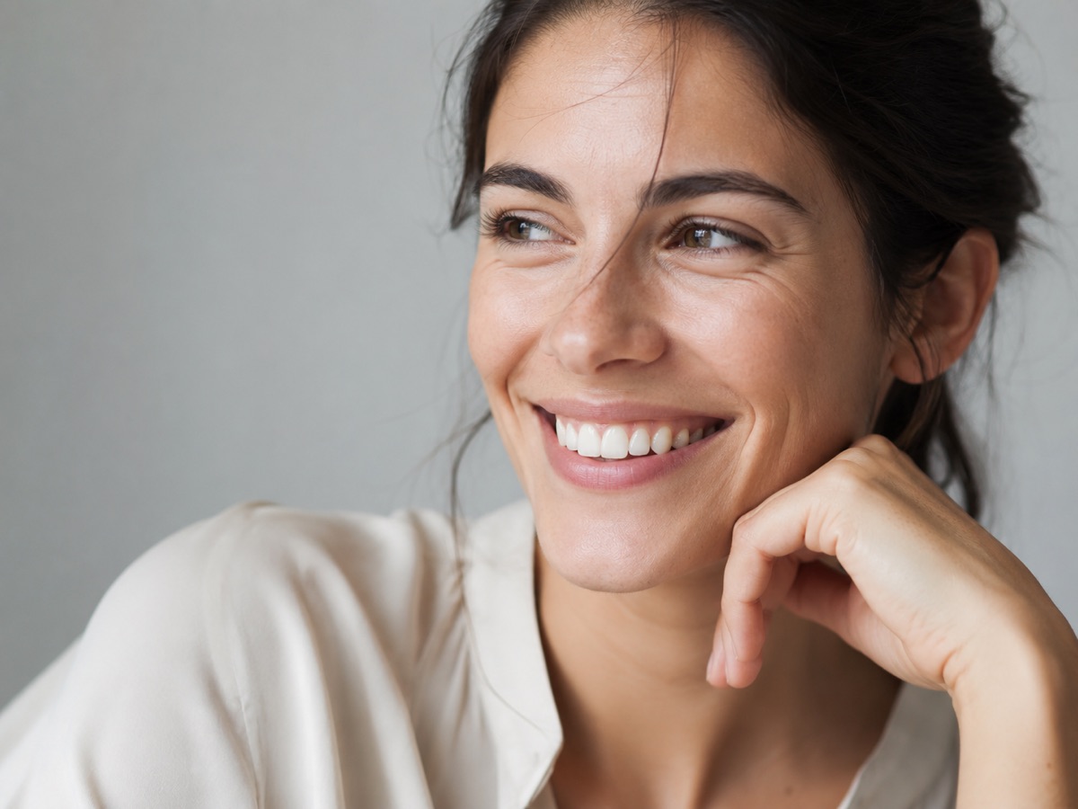 Portrait d’une jeune femme souriant naturellement dans un intérieur lumineux, illustration de la singularité de chaque sourire.